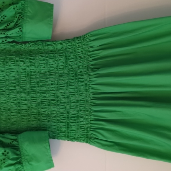 Ganni Backless Shereed Broderie Anglese Kelly Green Smocked Eyelet Midi Dress - Picture 9 of 13